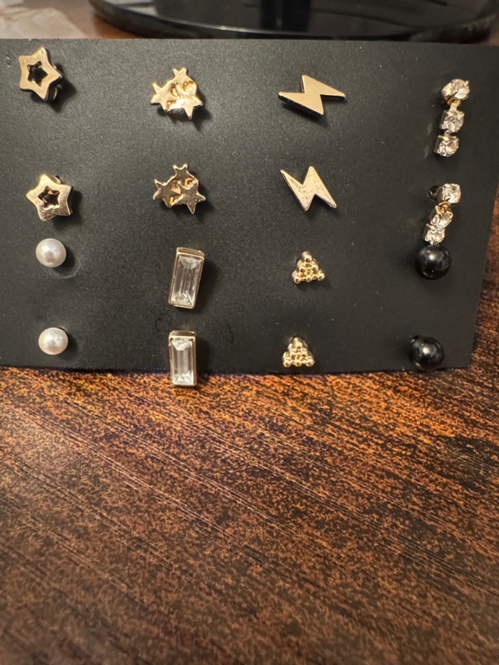 8 sets Gold Tone Mixed Stud Earring Set with Pearls and Rhinestones